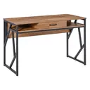 HOMCOM Bureau Style Industriel dim. 120L x 60l x 76H cm tiroir + 2 niches piètement métal Noir Plateau, pour Étude, Aspect Bois Noyer image 0
