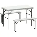 Outsunny Ensemble table et bancs de pique-nique pliants 113 cm, avec poignée de transport, gris clair et blanc image 0
