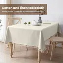 Ablecloth Nappe en lin et coton lavable, anti-poussière et anti-plis, avec franges, pour table de cuisine, table à manger, table basse et table de jardin, 120 x 120 cm image 2