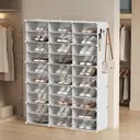 SONGMICSHOME Modular Shoe Storage Cabinet, 12-Compartment Organiser with Doors, Plastic and Steel Frame, Entryway, White image 2