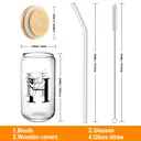 Alphynix 1pc Modern Glass Cup, 500ml Tall Iced Coffee Glass with Monogram "H" Design, Bamboo Lid & Straw, Cold Drink Tumbler for Iced Tea, Juice, Boba image 5