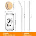Alphynix 1pc Modern Glass Cup, 500ml Tall Iced Coffee Glass with Monogram "Z" Design, Bamboo Lid & Straw, Cold Drink Tumbler for Iced Tea, Juice, Boba image 5