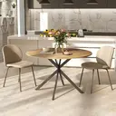 HOMCOM Table à manger ronde pour 4 personnes table de cuisine 120 cm style industriel avec plateau aspect bois et piètement croisé en acier, chêne image 2