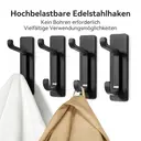 JORDAN&JUDY No-Drill Strong Adhesive Hooks, 6-Pack, Stainless Steel, Damage-Free, Over-Door Storage, Black image 1