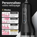 Sunluxy Hydropulseur Dentaire Portable Sans Fil, 140 PSI, Flux d’eau Pulsé Haute Pression, 4 Modes, Réservoir d’eau Amovible 260 ml, Autonomie de 50 Jours, Fonction Mémoire Intelligent, 3 Types de Buses, Design Léger Optimisé pour le Voyage, L5 Noir image 2