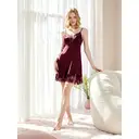 IZURIA wide lace v-neck wine red silk-like suspender dress M image 2