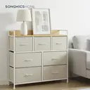 Ochama x SONGMICS Chest of Drawers, Dresser, Bedroom Furniture, Metal Frame, 7 Drawers, Modern, White and Beige image 3