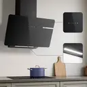 Ciarra 60 cm Wall-Mounted Kitchen Extractor, Black Glass Panel, LED Lighting, Dual Airflow System image 4