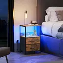 WLIVE Bedside Table,with App-Controlled LED Lights & Charging Station, 2 Fabric Storage Drawers with 2 AC Outlets & 2 USB Ports,Ideal for Bedroom Use,Livingroom (Rustic Brown, 2pcs) image 1