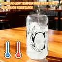 Alphynix 1pc Modern Glass Cup, 500ml Tall Iced Coffee Glass with Monogram "C" Design, Bamboo Lid & Straw, Cold Drink Tumbler for Iced Tea, Juice, Boba image 4