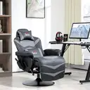 HOMCOM Massage Gaming Chair, Swivel Racing Video Gaming Recliner with Retractable Footrest, Headrest, Cup Holders and Side Pockets, Ergonomic High Back PU Leather Executive Desk Chair, Grey image 1