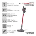Tower VL40 Pro 3-in-1 Cordless Vacuum Cleaner with Cyclonic Suction, Turbo Pet and Upholstery Brush, 1L Capacity, 22.2V - Red, T513014 image 1