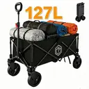 ochama Collapsible Compact Camping Wagon 127L Black, 200kg Load Capacity, 250L Stackable Capacity, Dual Brake 360° Swivel Wheels, Space-Saving Storage, Heavy-Duty Spray-Painted Steel Tubes, Perfect for Camping, Picnics, Vending, Shopping, Grocery Runs & Moving image 0