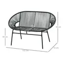 Outsunny Banquette banc de jardin 2 places en acier et cordage en résine avec 2 coussins - dim. 132L x 72l x 83H cm - noir image 1