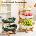 Double-layer snack tray, Material: PP plate + bamboo frame;.1 frame (15*22cm) + 1 plate (17*25*5.5cm) + 1 plate (18*26.5*6cm); Colors: White image 4