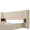 Lit rembourré double 160×200 avec table de chevet, lampe de lecture et fonction de charge USB Type-C. Beige-blanc, tissu en v image 8