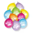 Unique Party Happy Birthday Latex Balloons, 22.5cm, 10 Pack image 0