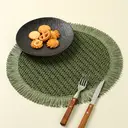 Papyrus + Papyrus Tassel Green,6pcs Boho Natural paper Round Placemats with Fringe - 38cm Farmhouse Table Mats for Indoor & Outdoor Dining, Hand Wash Only, Boho Dining Decor, Textured Table Setting,paper Composition image 3