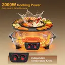 2-in-1 Elektrischer Griller Heisser Topf, 2000W, geteilter Yin-Yang-Hotpot, zwei unabhängige Drehregler, Antihaft-Beschichtung, herausnehmbare Ölwanne für 5-6 Personen image 6