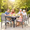 Outsunny Salon de Jardin 7 Pièces - Table Effet Bois Sans Entretien et 6 Chaises Empilables en Textilène - Ensemble Mobilier de Jardin Résistant pour Repas en Terrasse, Gris Anthracite image 8