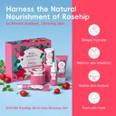 Quiyum Kit de soins à la rose musquée (9 pièces) - Nettoyant visage 50 g, Sérum 30 ml, Crème contour des yeux 20 g, Crème pour le visage 50 g, Crème anti-couches 30 g, avec pinces à cheveux, bandeau pour cheveux, éponge pour le visage, cadeau pour la Fête des Femmes image 5