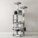 PAWZ Road Grand arbre à chats gris avec griffoir, hamac, 7 poteaux en sisal, niche et paniers - 184 cm image 5