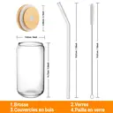 Alphynix Gobelet en verre avec couvercle en bambou et paille 500 ml - Lettre C blanche image 4