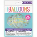 Unique Party Happy Birthday Confetti Balloons, Gold, 30cm, 6 Pack image 1
