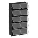 SONGMICSHOME Modular Shoe Storage Cabinet, 10-Compartment Organiser with Doors, Plastic Panels and Steel Frame, Entryway, Black image 1
