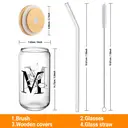 Alphynix 1pc Modern Glass Cup, 500ml Tall Iced Coffee Glass with Monogram "M" Design, Bamboo Lid & Straw, Cold Drink Tumbler for Iced Tea, Juice, Boba image 5