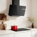 Ciarra 60 cm Wall-Mounted Kitchen Extractor, Black Glass Panel, LED Lighting, Dual Airflow System image 3