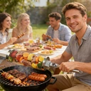 Huacan Panier de barbecue circulant amovible en acier inoxydable, outil de barbecue fumé, portable pour l'extérieur, 1 pièce image 7