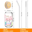 Alphynix 1pc Happy Easter Glass Tumbler, 500ml Clear Cup with Pink "Happy Easte" Text and Cute Bunny Egg Design, Includes Wood Lid & Glass Straw, Easter Holiday Gift image 5