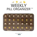 JORDAN&JUDY Portable Sealed Weekly Pill Organizer Large Capacity Pill Dispenser Pill Storage Box 28 Compartments-Brown image 1