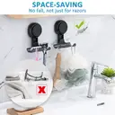 TAILI Porte-rasoir à ventouse pour douche lot de 2, serviette, éponge, support de rasoir pour mur de douche, crochets à ventouse puissants pour l'intérieur de la salle de bain, faciles à installer et réutiliser, Noir image 9