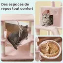 SONGMICS Arbre à chat avec 13 poteaux à griffer, 1 rampe, 2 perchoirs, 2 niches, panier, hamac, pompons, rose pastel - 168 cm image 4