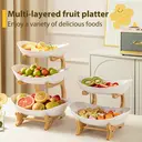 Double-layer snack tray, Material: PP plate + bamboo frame;.1 frame (15*22cm) + 1 plate (17*25*5.5cm) + 1 plate (18*26.5*6cm); Colors: White image 2