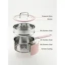 PURECOOK Colored Ceramic-Coated 316 Stainless Steel 2-Piece Milk Pot with Steamer Insert Series | 316 Milk Pot (Exterior: pink Ceramic Coating, Interior: 316 Stainless Steel), Stainless Steel Handle Wrapped in Silicone, Earless Steamer Insert, with Silicone Glass Lid image 3