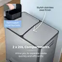 Tower Recycling Pedal Bin with Two Compartments 40L - Stainless Steel image 5