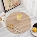 Lot de 6 sets de table ronds en polyester et coton tissé effet pailleté, diamètre de 38 cm - Café au lait image 3