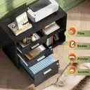 DEVAISE Rolling Container with 3 Drawers and Open Shelves, Mobile Filing Cabinet with Wheels, Printer Table for DIN A4/Legal/Letter, Lockable Cabinet for Office and Home Office, balck image 2