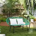 Outsunny Banquette banc de jardin 2 places en acier et cordage en résine avec 2 coussins - dim. 132L x 72l x 83H cm - vert foncé image 1