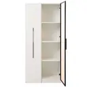 Armoire multifonctionnelle de 160 cm de hauteur – bibliothèque et meuble de présentation avec portes en verre trempé, cadres de porte en aluminium, 1 porte, 1 tiroir latéral, sur roulettes, éclairage LED – Blanc image 8
