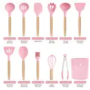 MEOKY Ensemble de 12 ustensiles de cuisine en silicone avec petit porte-objets - Rose image 0