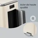 JOYFURNOS Poubelle double à pédale, 2 seaux amovibles, couvercle à fermeture douce, pour cuisine, poignées, seaux intérieurs crème, fermeture douce, crème image 7