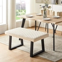 CLIPOP Upholstered Dining Bench, 100 cm Velvet Padded Seat, Ottoman Bench Hallway Bench with Sturdy Metal Legs, Dining Room Bench Seating for Entryway Living Room Bedroom Cream image 2