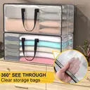 Lot de 4 Grands Sacs de Rangement avec Couvercle, Boîtes de Déménagement Transparentes avec Fermeture Éclair et Poignées pour Vêtements, Linge de Lit, Camping et Déménagement image 2