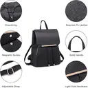 Miss Lulu Women's PU Leather Waterproof Fashion Backpack with Long Purse, Medium Black for School Work Travel image 3