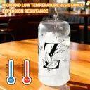 Alphynix 1pc Modern Glass Cup, 500ml Tall Iced Coffee Glass with Monogram "Z" Design, Bamboo Lid & Straw, Cold Drink Tumbler for Iced Tea, Juice, Boba image 4