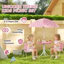AIYAPLAY Kids Patio Table and Chair Set, Kids Garden Furniture with 2 Folding Chairs and Removable Umbrella, Unicorn Theme Portable 4-Piece Bistro Set for Garden, Pink image 5